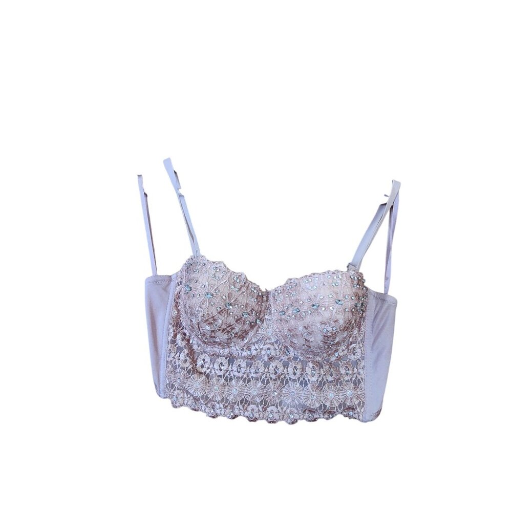 Windsor Beaded Lace Corset-Style Crop Top With Adjustable Straps size Large